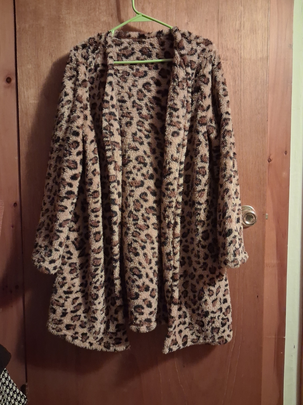 Leopard Print Teddy Open-Front Jacket - Brown/Beige